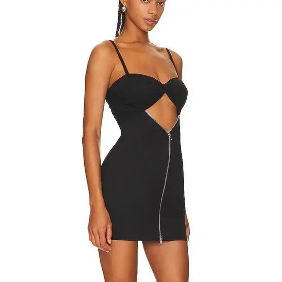 RTA Black Zipper Mini Dress SIZE 6 Slip Club Cutout Designer Revolve $495 NEW - Picture 2 of 12